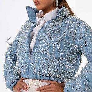 Azalea Wang Pearl Stitched Dream Denim Puffer